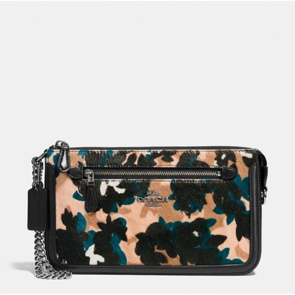 Coach printed haircalf chain wristlet purse